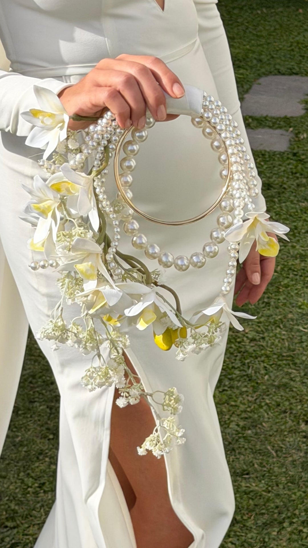 Orkide İnci Halkalı Gelin Buketi Kalibridal