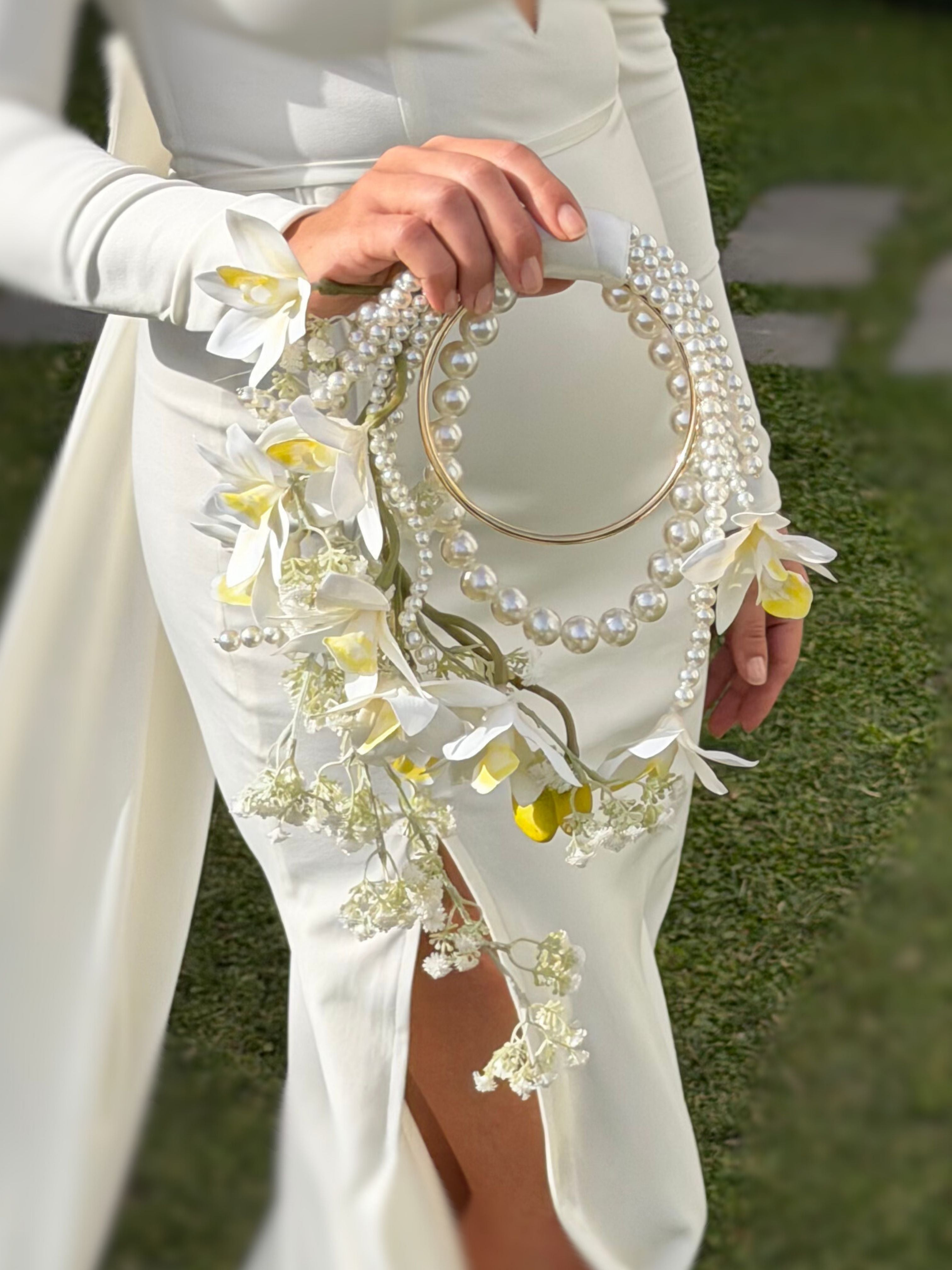 Orkide İnci Halkalı Gelin Buketi Kalibridal