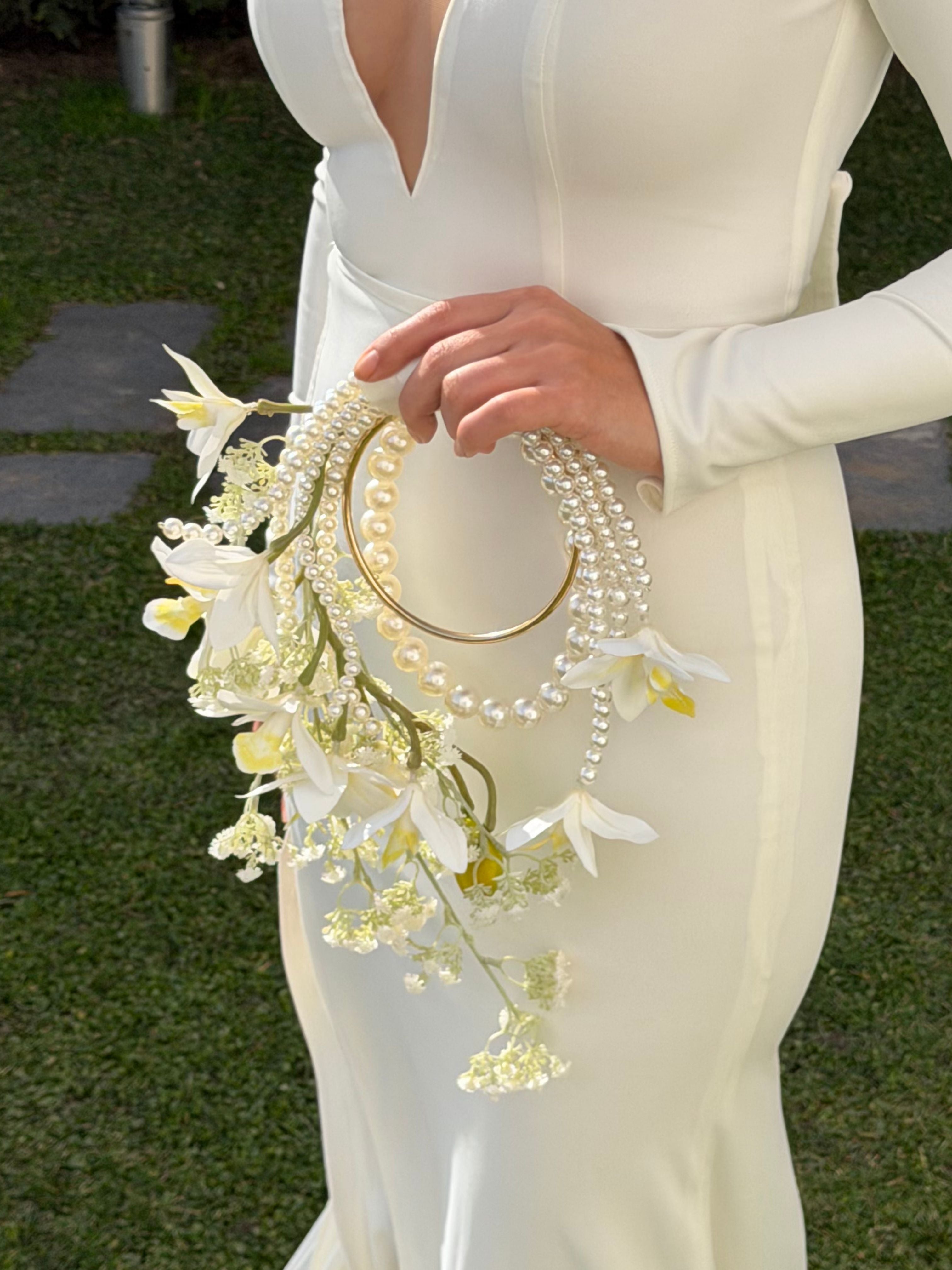 Orkide İnci Halkalı Gelin Buketi Kalibridal