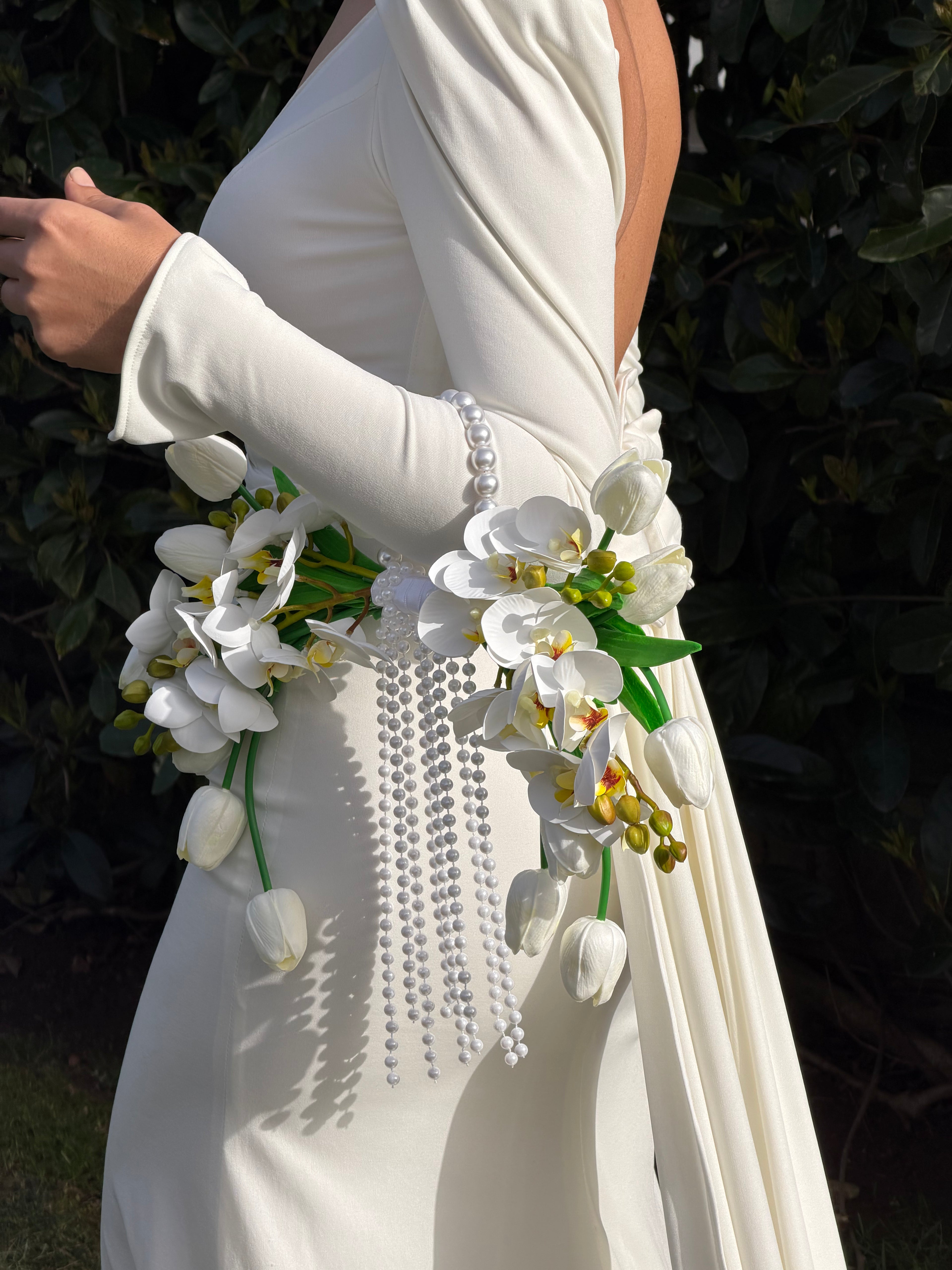 Orkide İnci Saplı Çanta Gelin Buketi