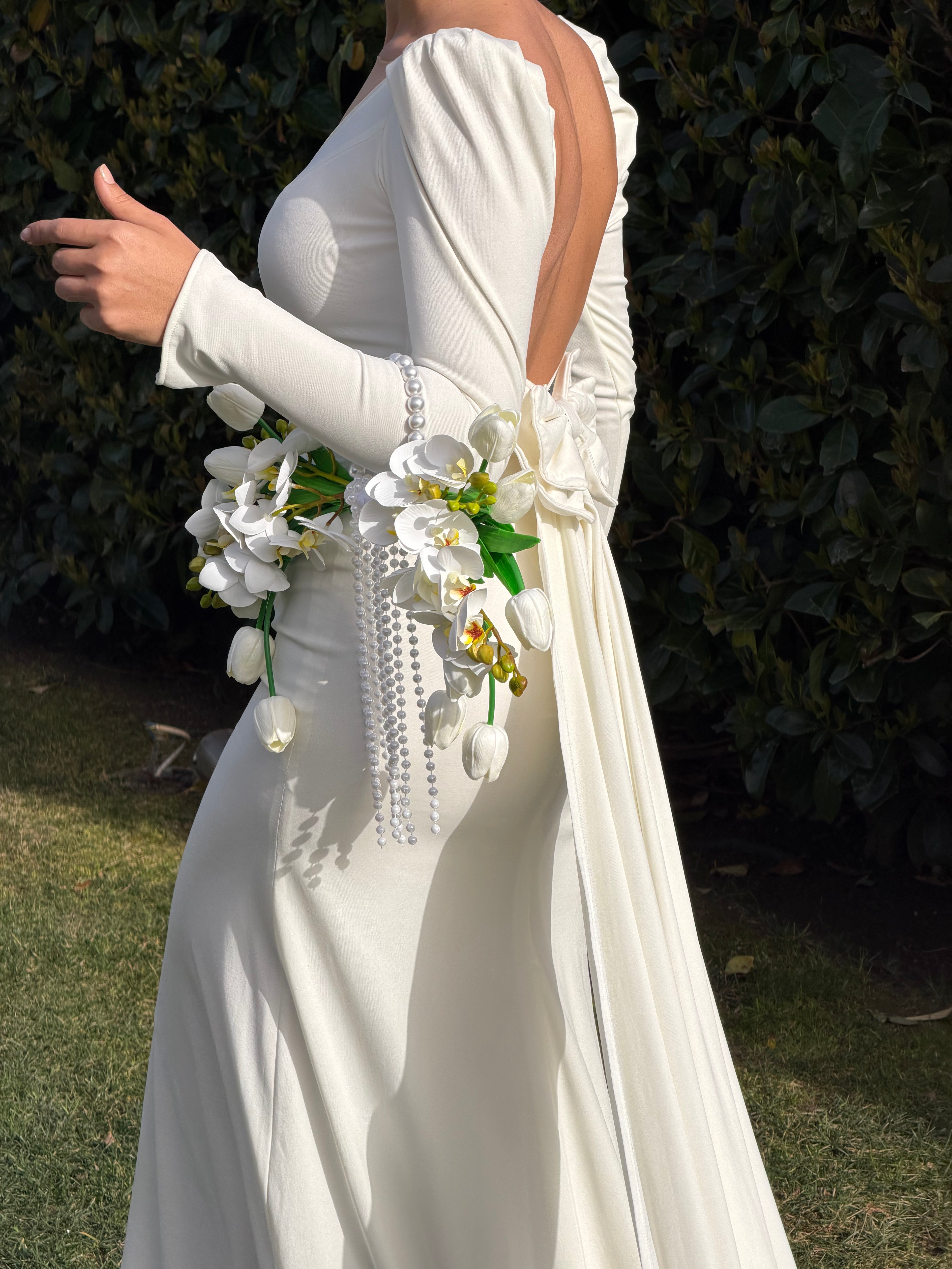 Orkide İnci Saplı Çanta Gelin Buketi